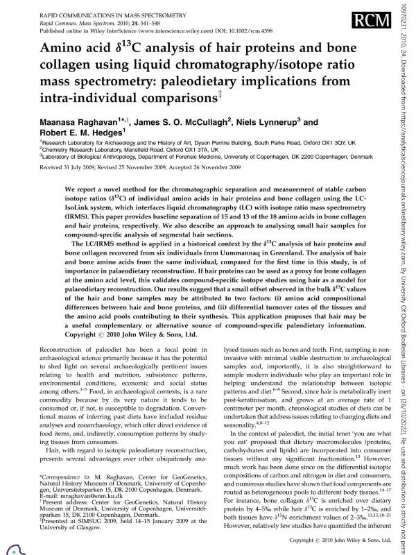 isotope ratio mass spectrometry paleodietary implications from intra individual comparisons page