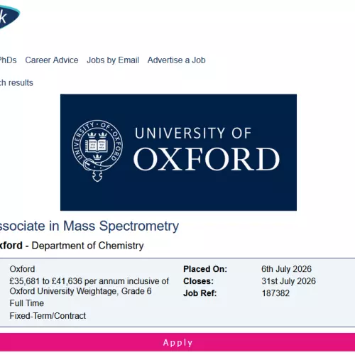 Image of the job advert for a Research Associate in Mass Spectrometry